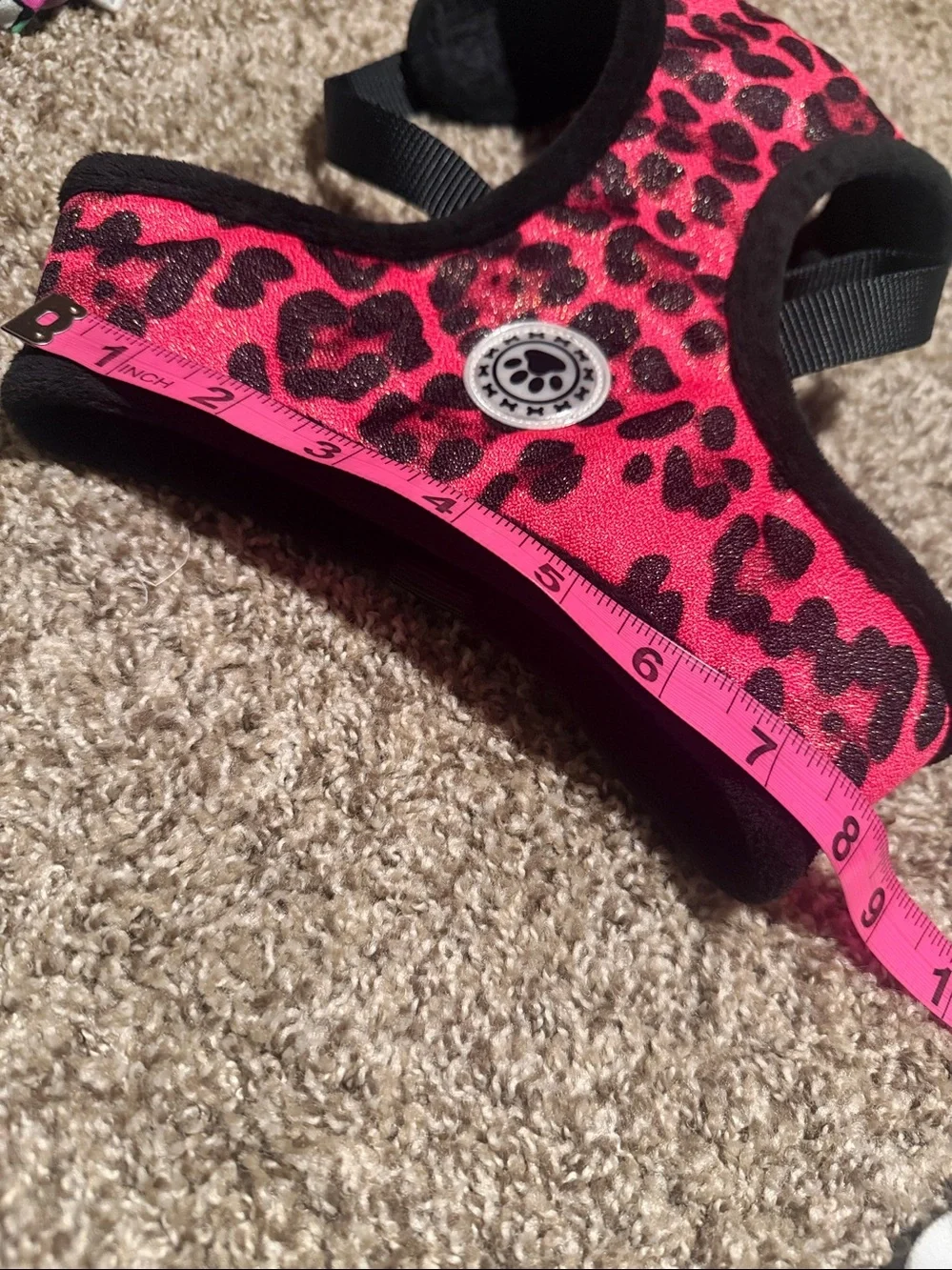 MyDog simple dog harness in pink/black animal print & faux fur (XL) EUC!